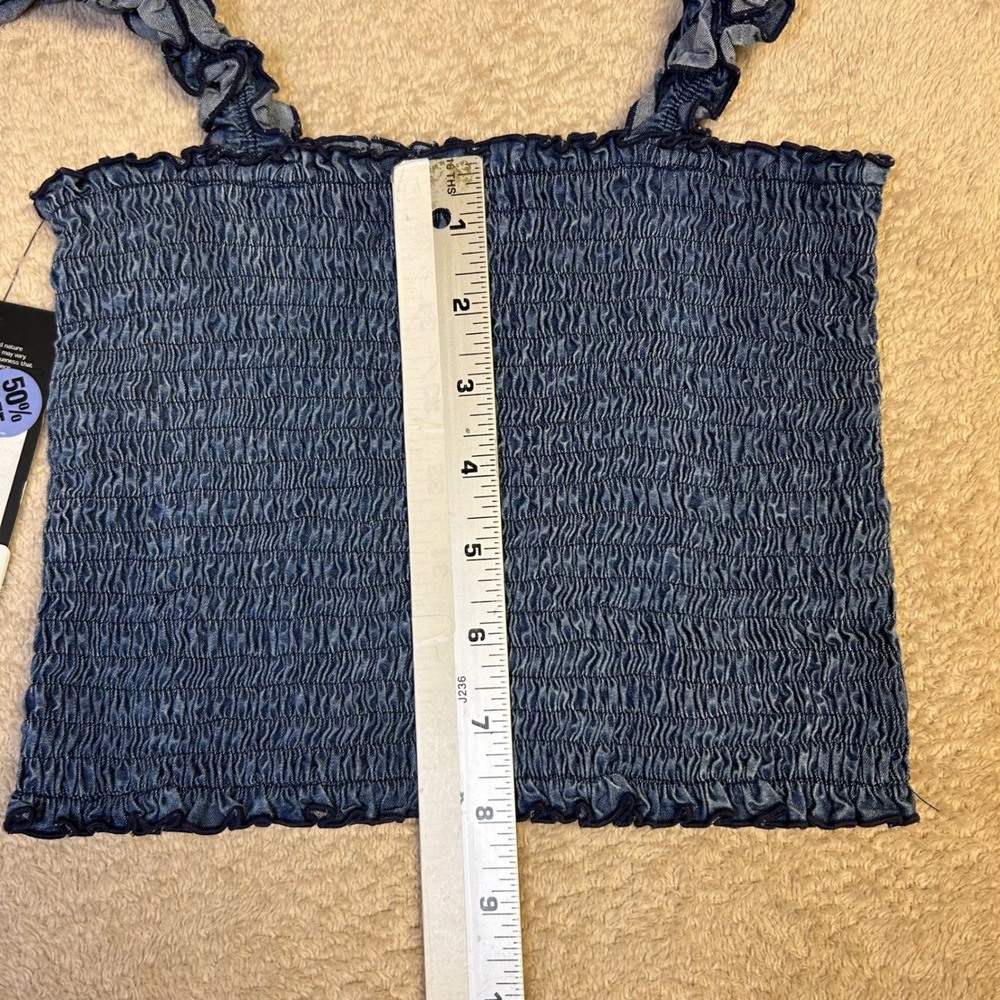 Flowers by Zoe Ellie Viv Denim Smocked Large Juniors Blue Ruffle Crop Cami tube - Picture 8 of 10